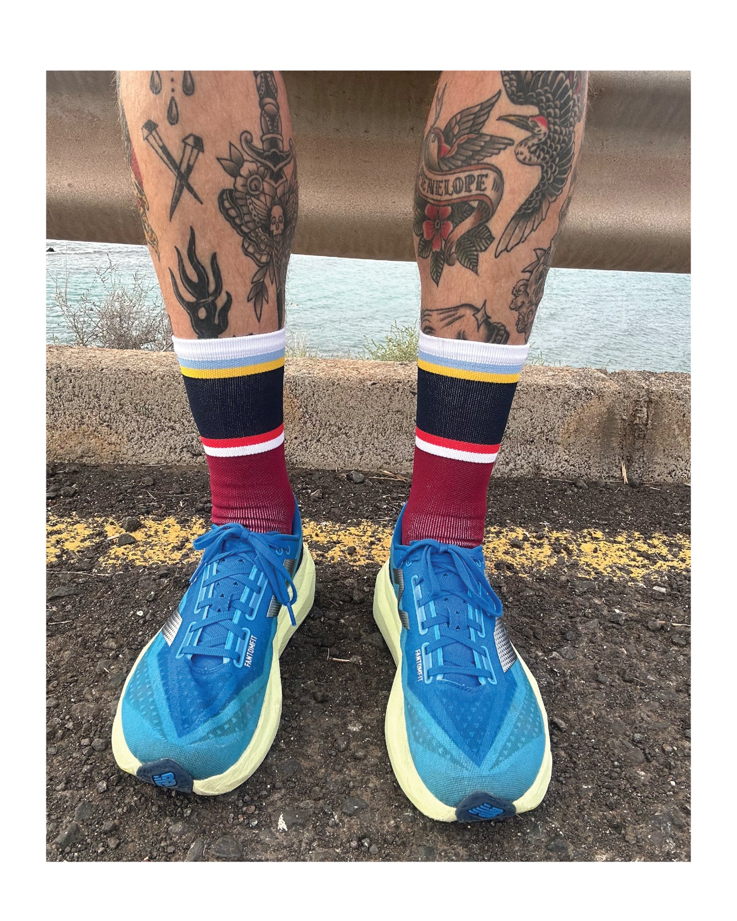 Running Sock Stripe - Cherry Red / Multi