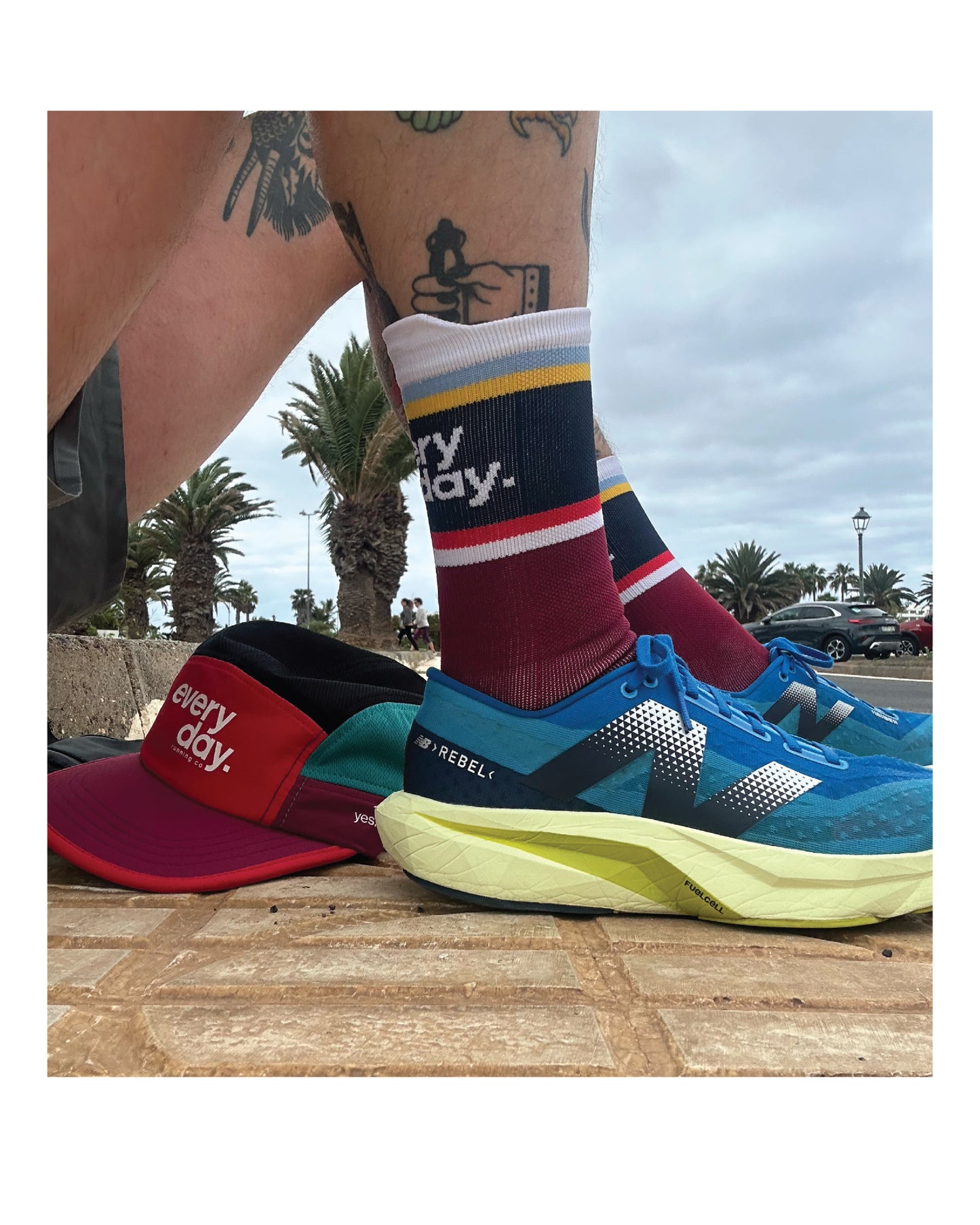 Running Sock Stripe - Cherry Red / Multi